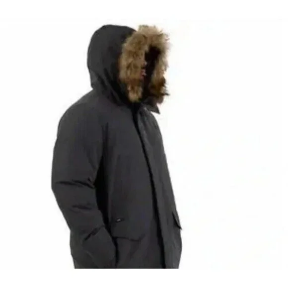 Gerry Men's XXL Black Down Parka Faux Fur Hood Button Zip up JCK0210
